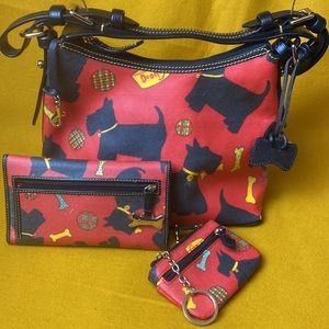 Dooney & Bourke Scottie Dog Satchel with wallet & change purse, 9”h x 10.5w x5”d